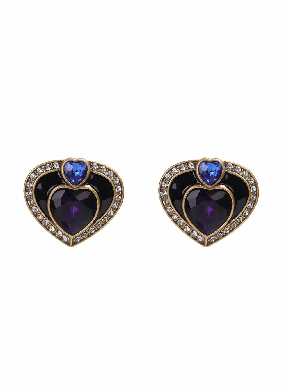 Heart-Shaped Purple & Blue Crystal Stud Earrings with 925 sterling silver posts